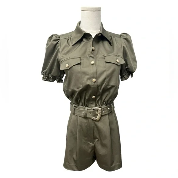 GENERATION LOVE Natlina Gambardine Romper Olive Green Women Size 0 2 XS Sm $325 - Picture 4 of 13
